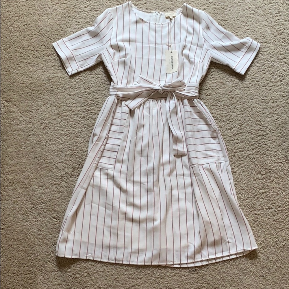 NWT Adorable White and Muted Red Striped Dress